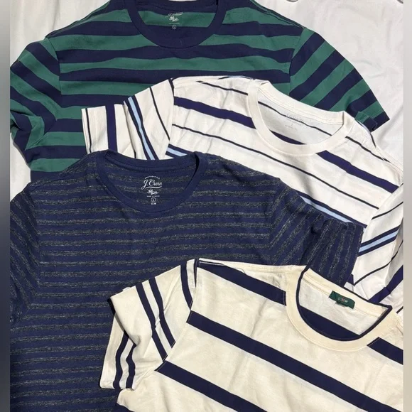 J Crew Lot of 4 Large Stripped Slim Fit Tees - Picture 1 of 1